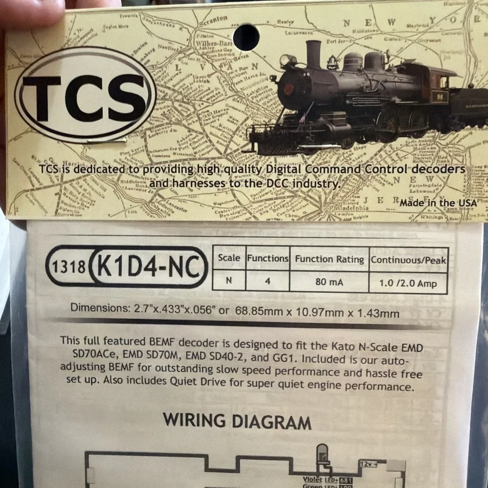 TCS 1318 K1D4-NC | Kato Athearn N Scale Decoder | New | Train Control Systems
